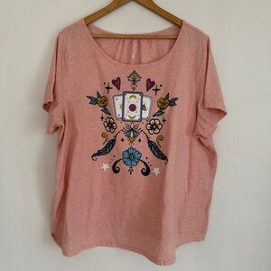 Voglo Women Orange Floral Decal Short Sleeve Pullover T Shirt Plus Size 3X